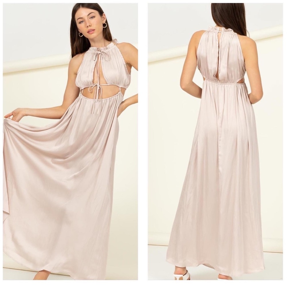 Bohemian Cream Satin Sleeveless Maxi Dress NWT